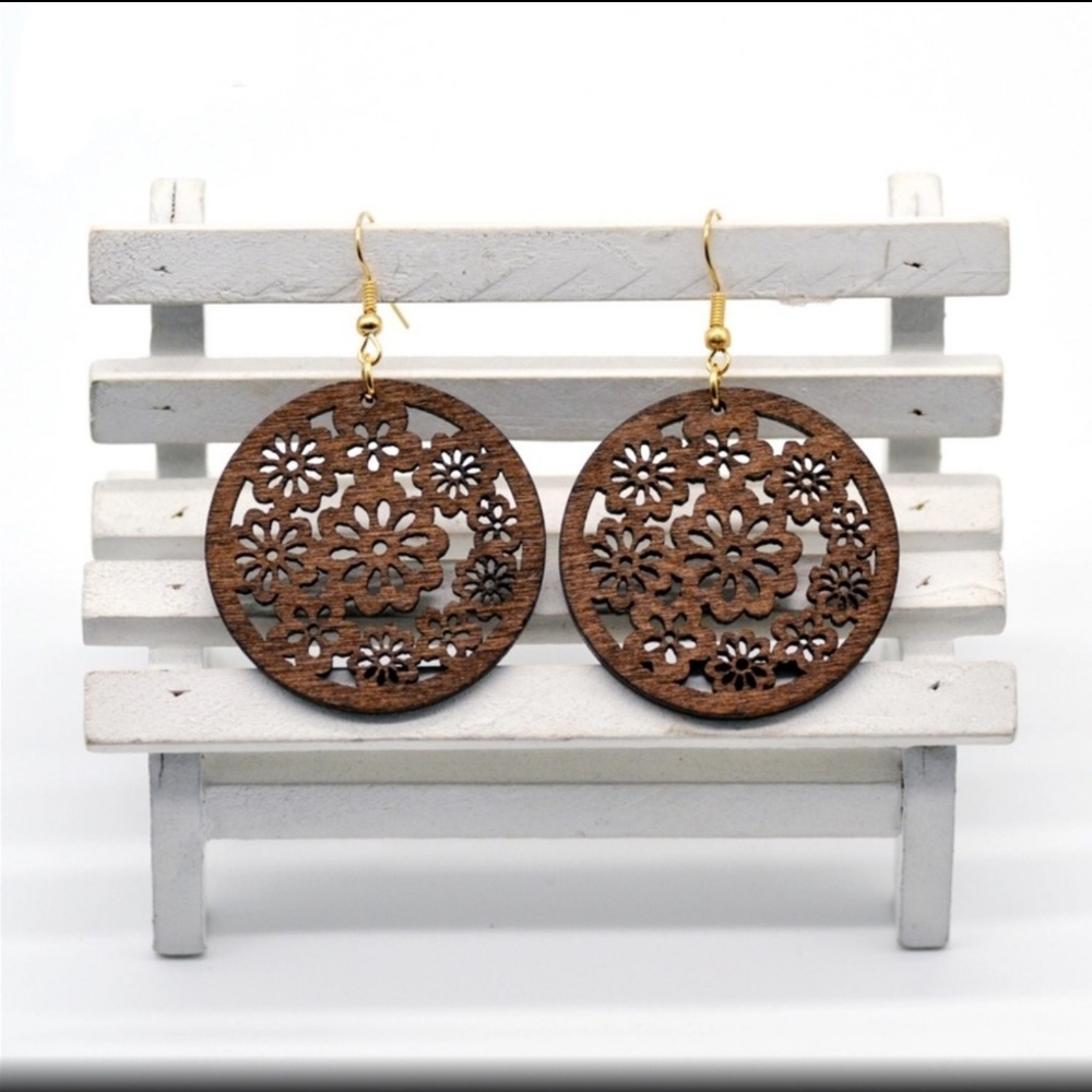 LAST 2! Floral Wooden Earrings